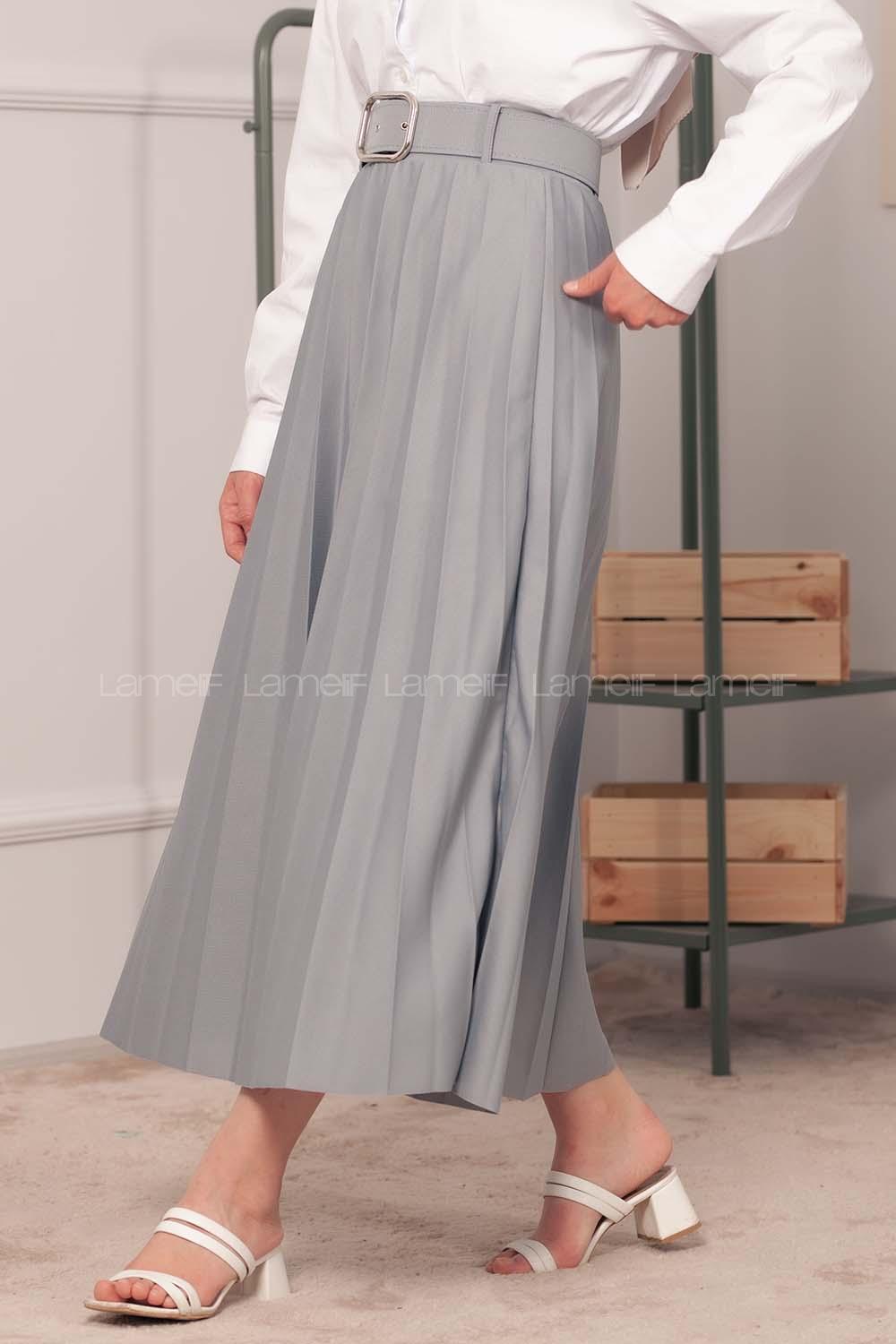 Modalamelif Geniş Kemerli Mira Etek Gri