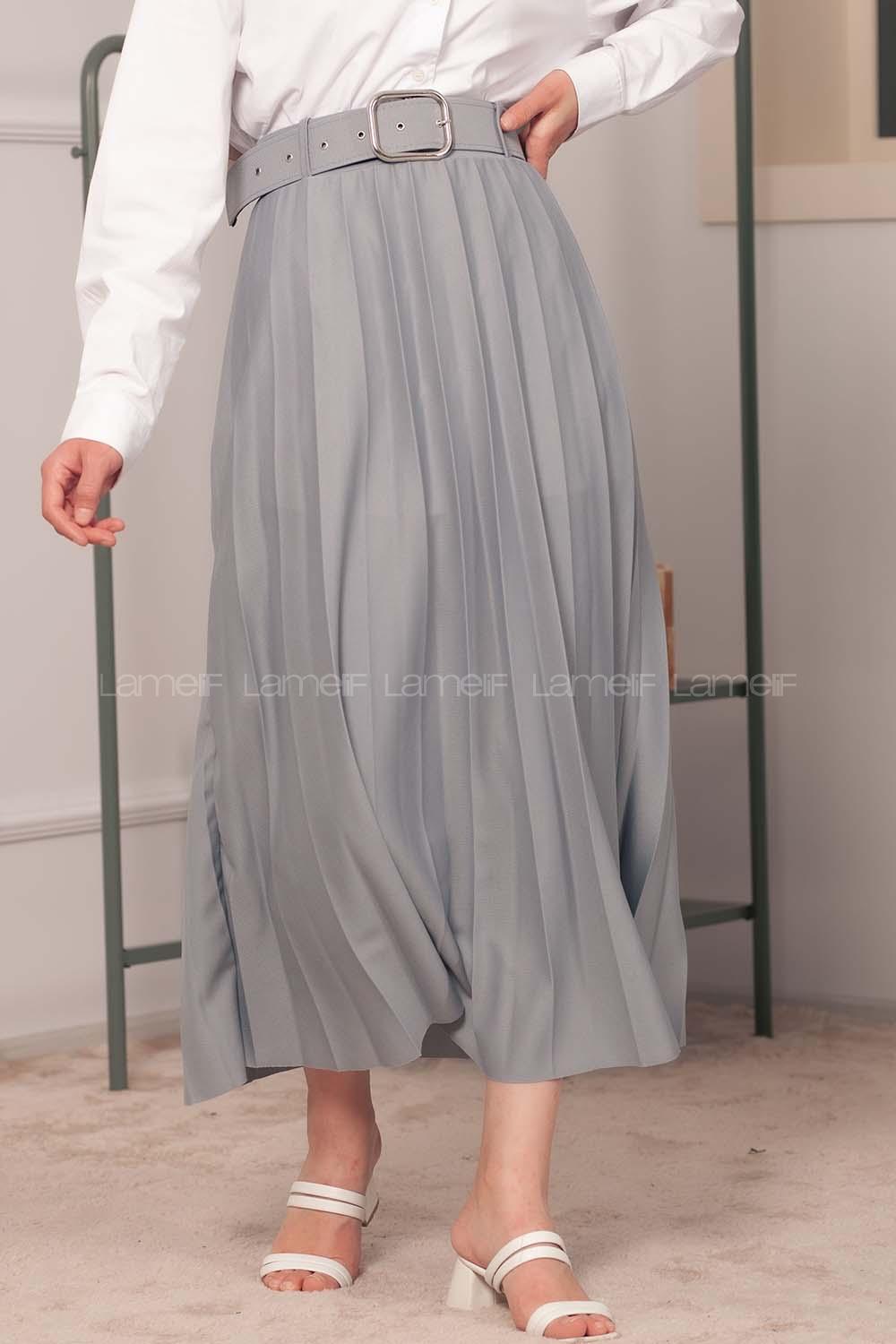 Modalamelif Geniş Kemerli Mira Etek Gri