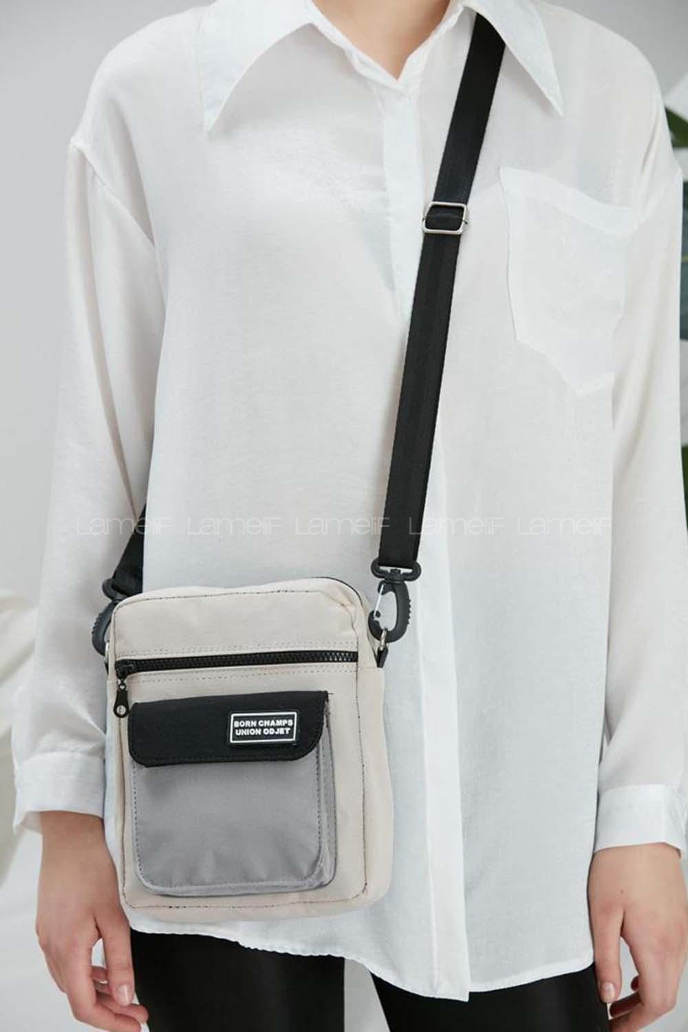 Lamelif Union Siyah Gri Parçalı Model Bayan Çanta