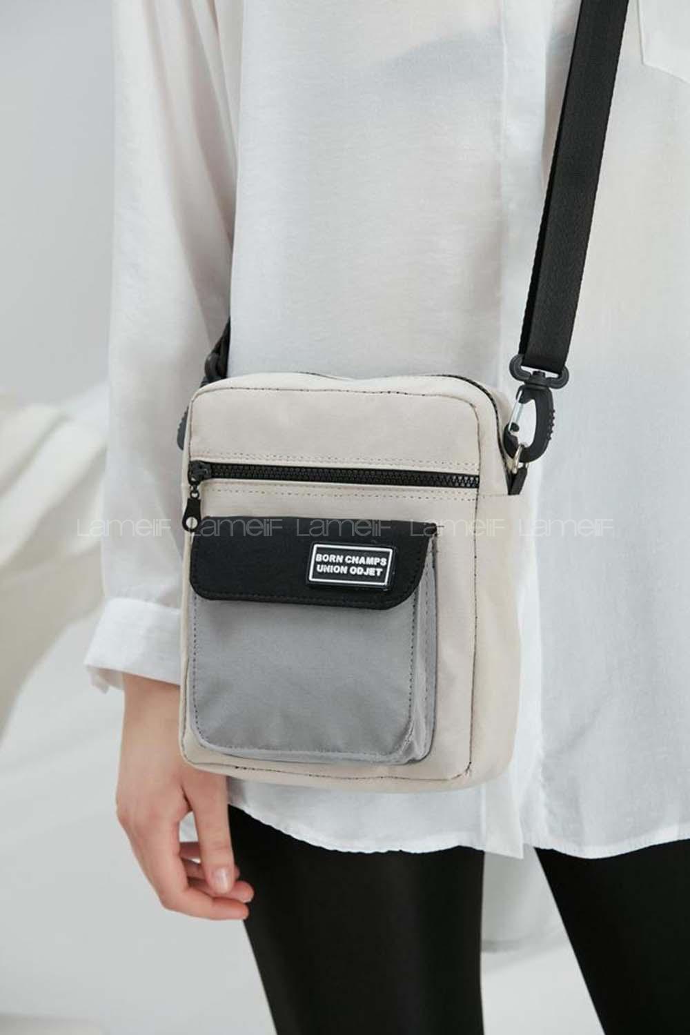 Lamelif Union Siyah Gri Parçalı Model Bayan Çanta