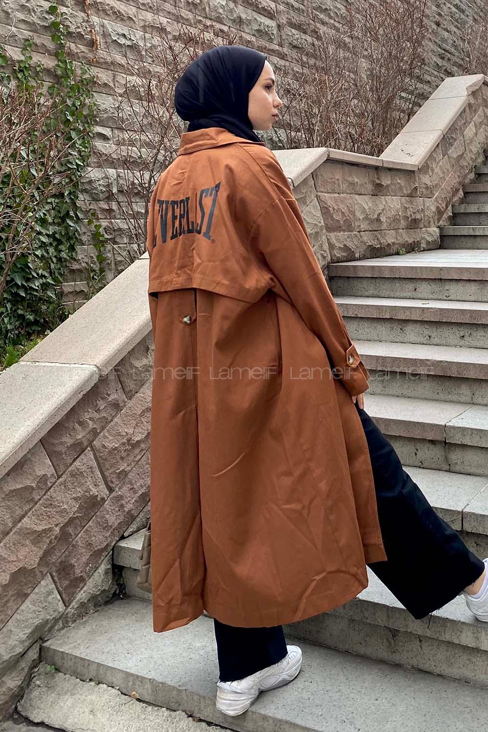 Modalamelif Sırt Baskılı Kol Apoletli Trenç Acı Kahve