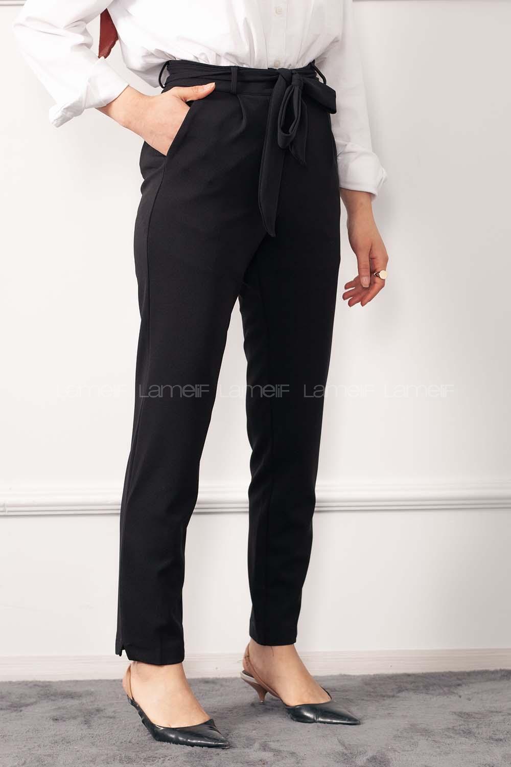 Modalamelif Kuşak Kemerli Havuç Pantolon Siyah