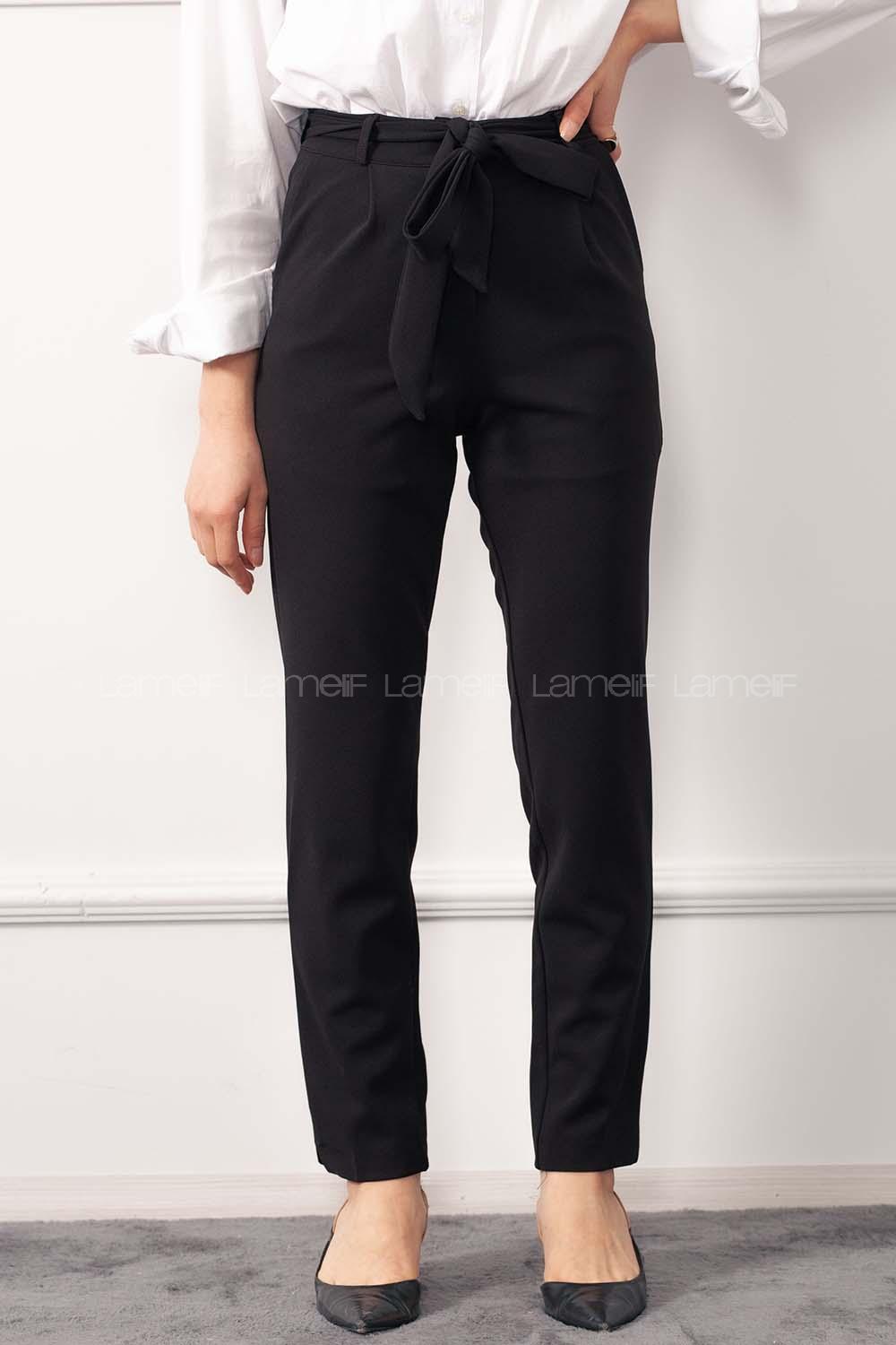 Modalamelif Kuşak Kemerli Havuç Pantolon Siyah