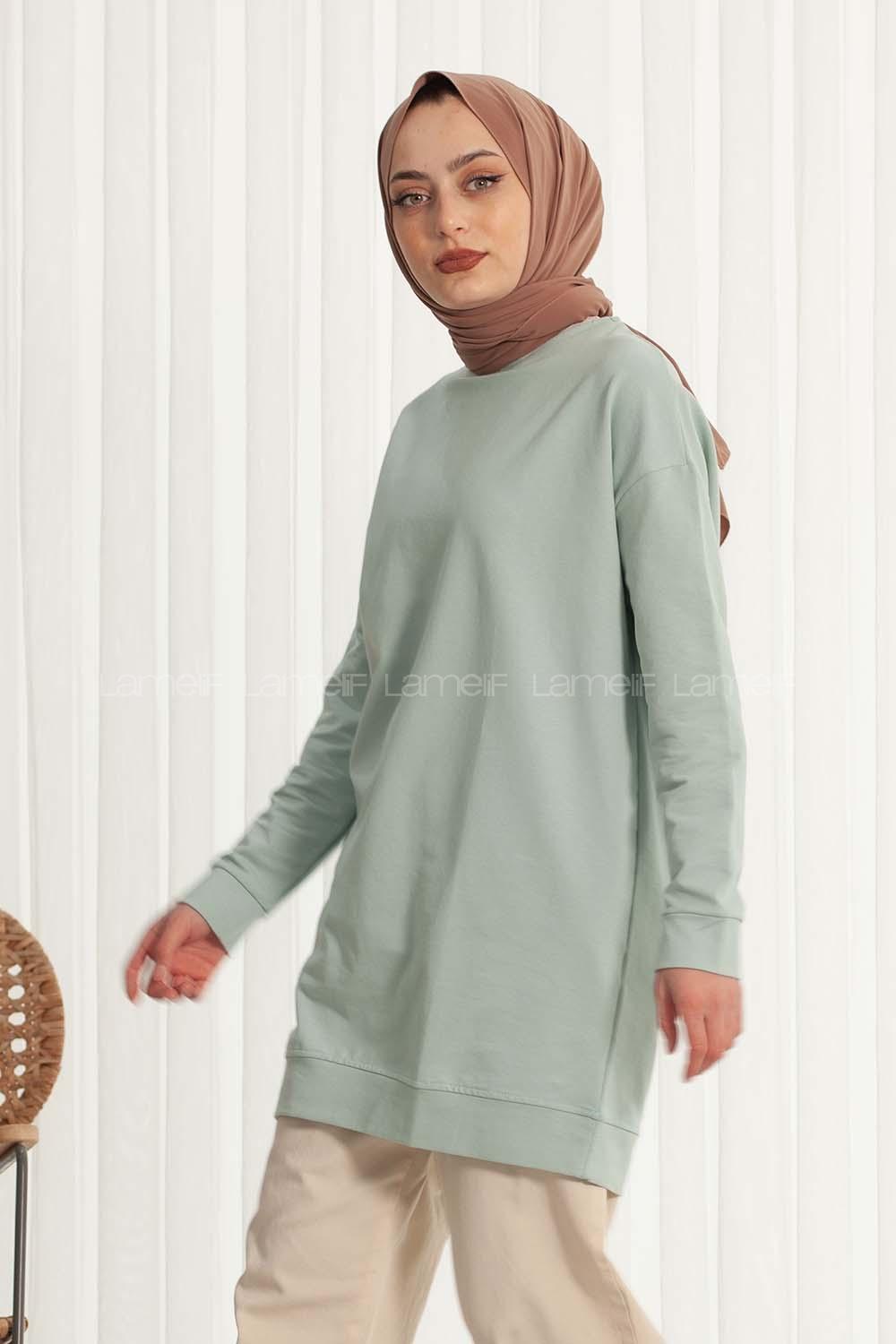 Modalamelif Bisiklet Yaka Düz Renk Sweat Çağla