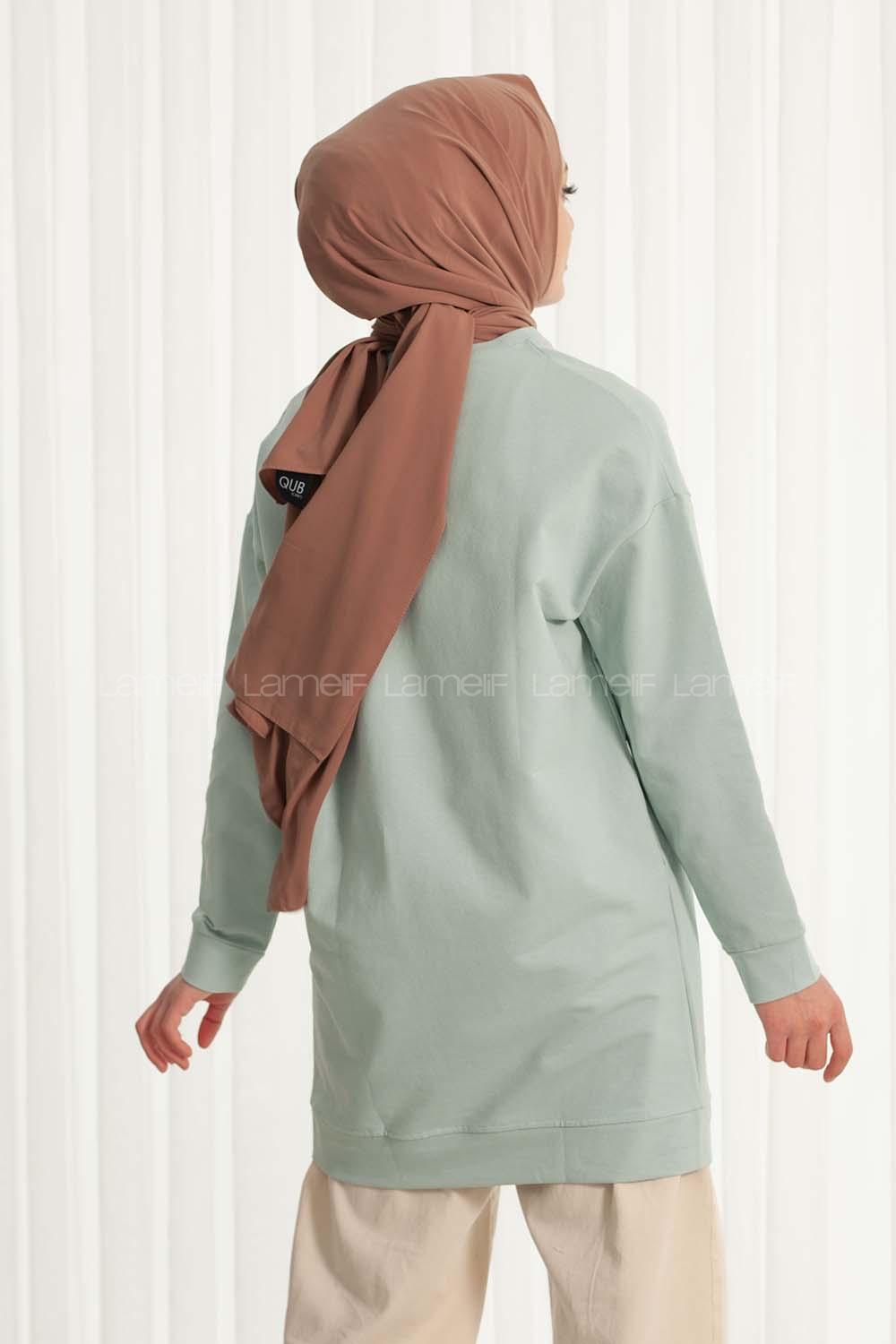 Modalamelif Bisiklet Yaka Düz Renk Sweat Çağla