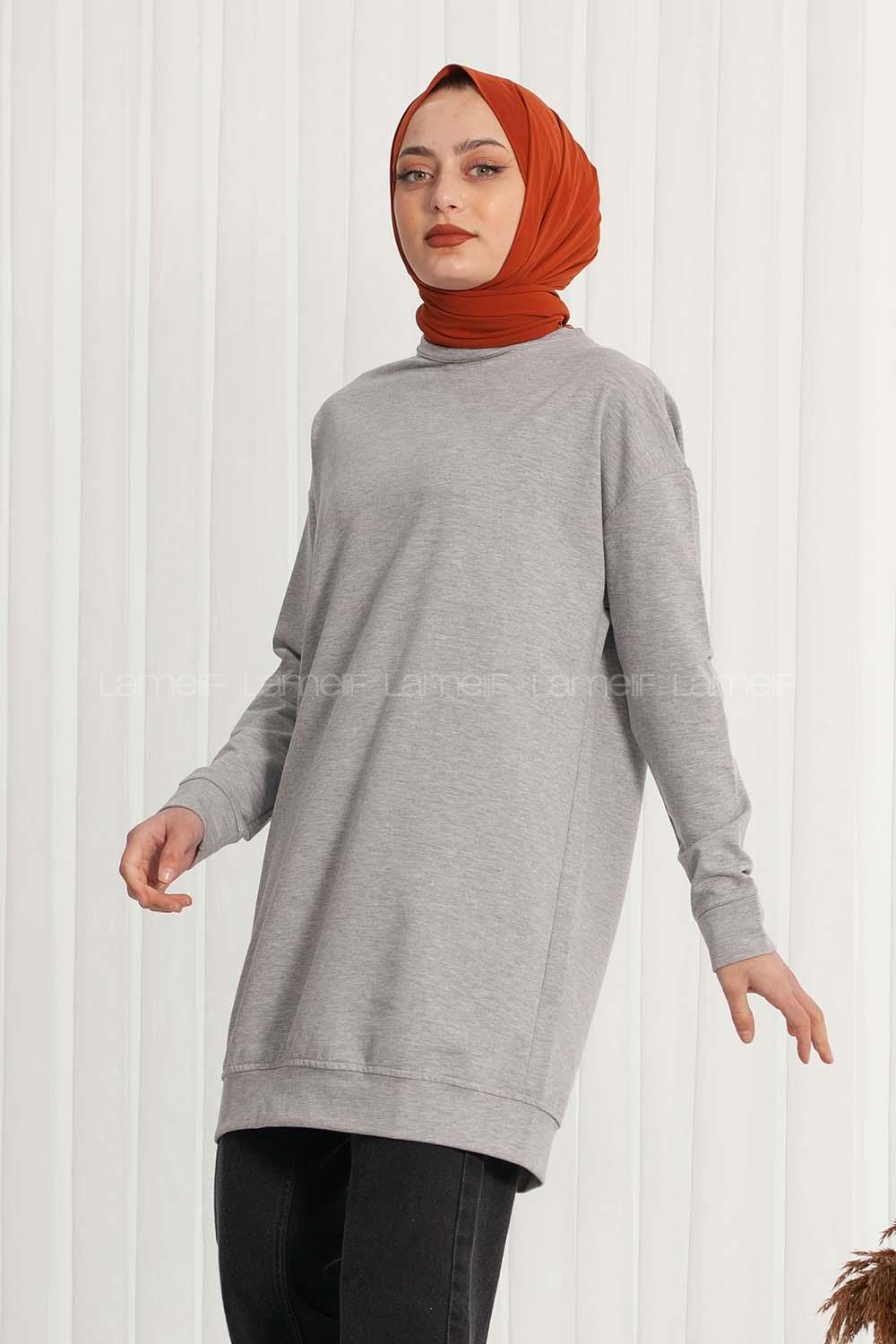 Modalamelif Bisiklet Yaka Düz Renk Sweat Gri