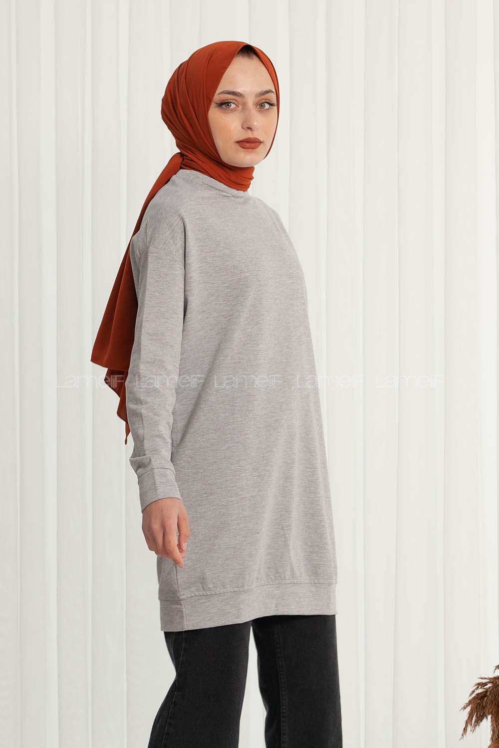 Modalamelif Bisiklet Yaka Düz Renk Sweat Gri