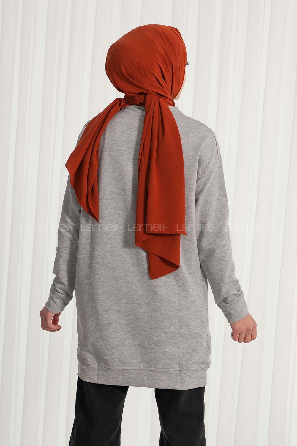 Modalamelif Bisiklet Yaka Düz Renk Sweat Gri