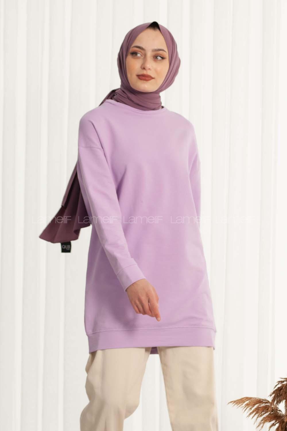 Modalamelif Bisiklet Yaka Düz Renk Sweat Lila