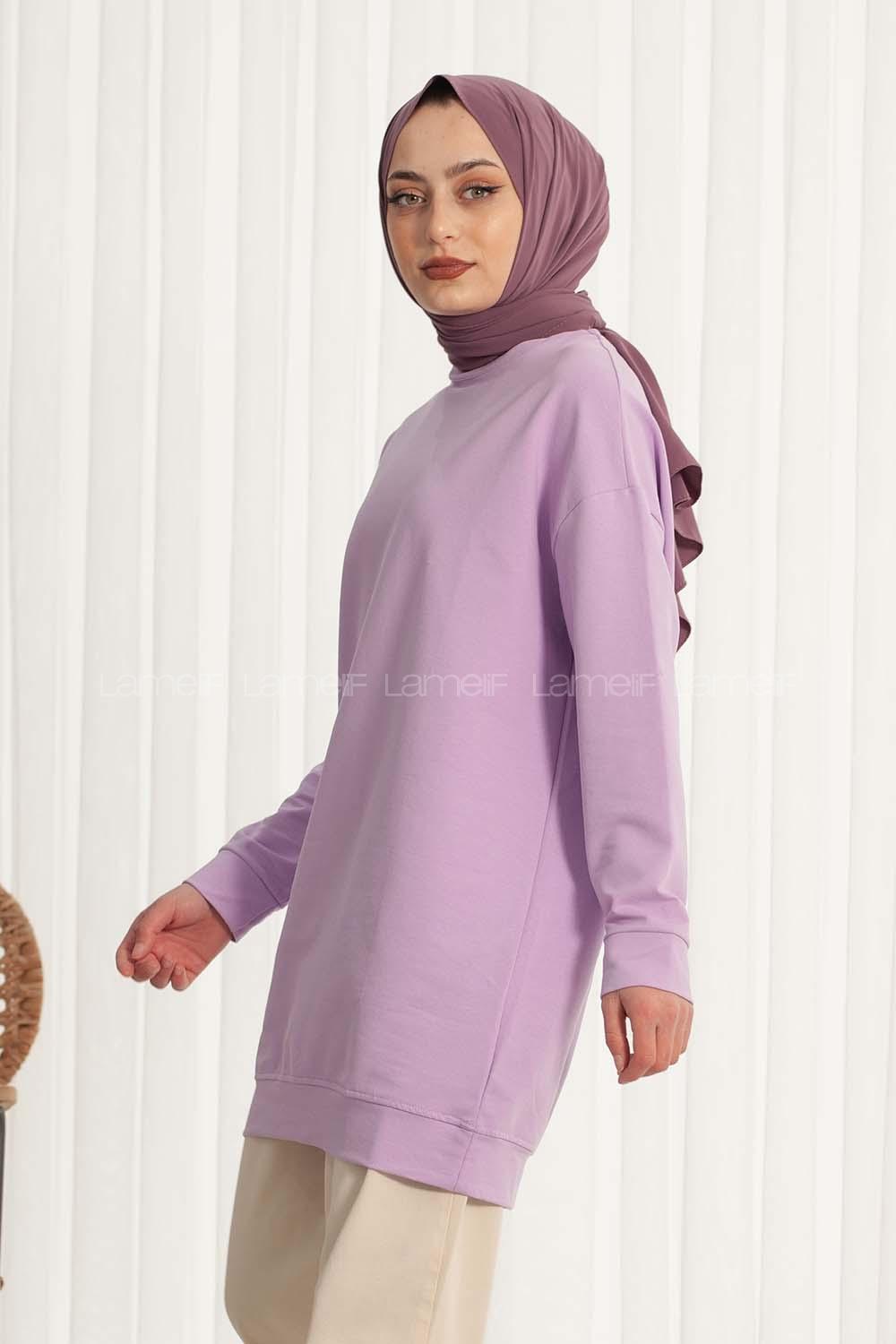 Modalamelif Bisiklet Yaka Düz Renk Sweat Lila