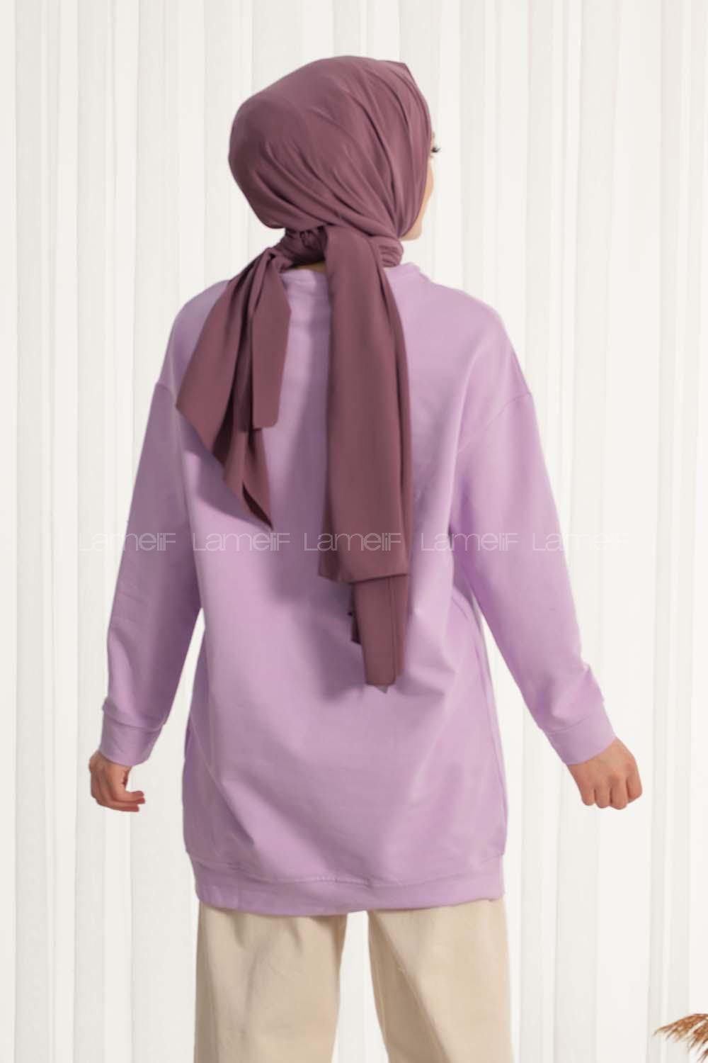 Modalamelif Bisiklet Yaka Düz Renk Sweat Lila