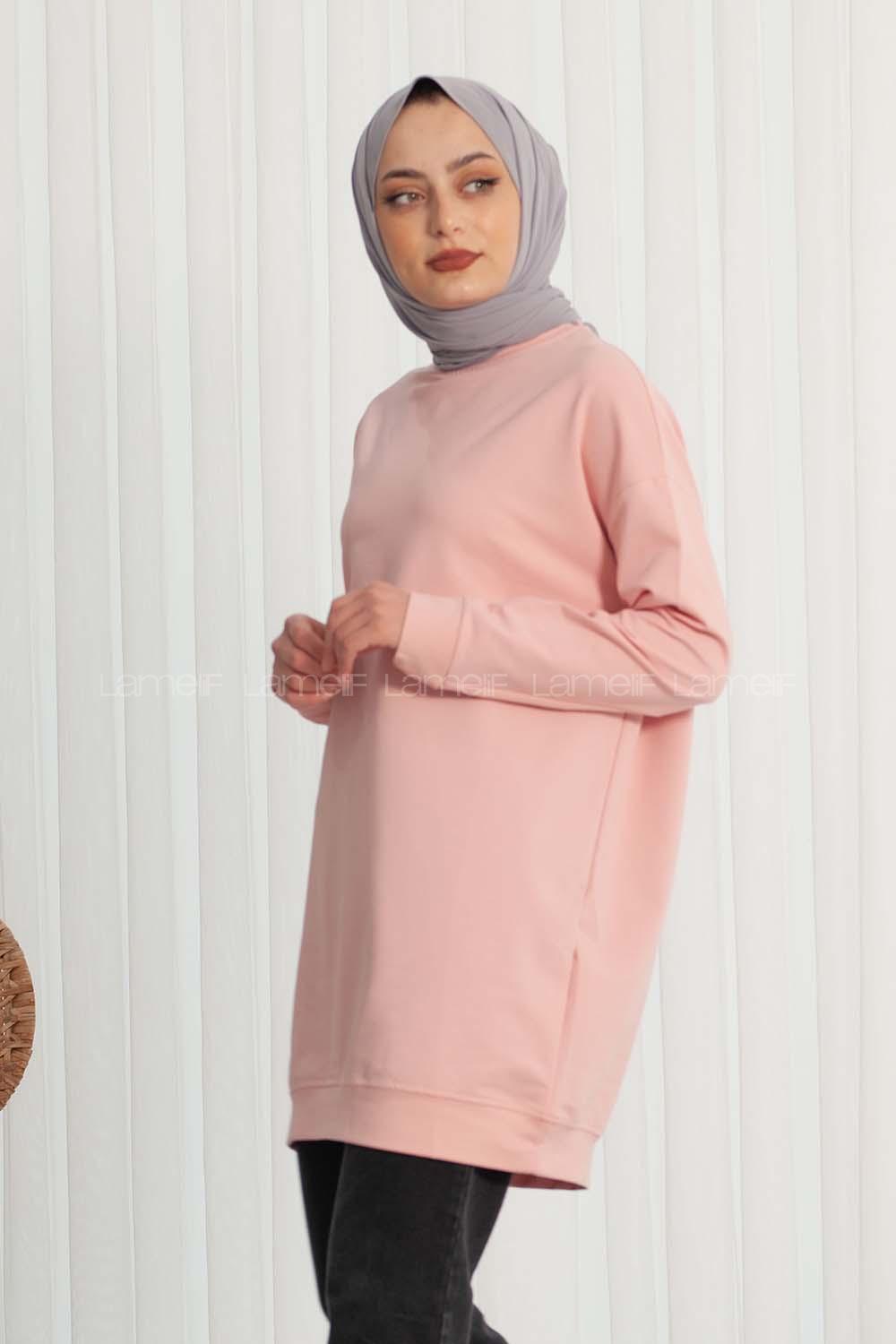 Modalamelif Bisiklet Yaka Düz Renk Sweat Pudra