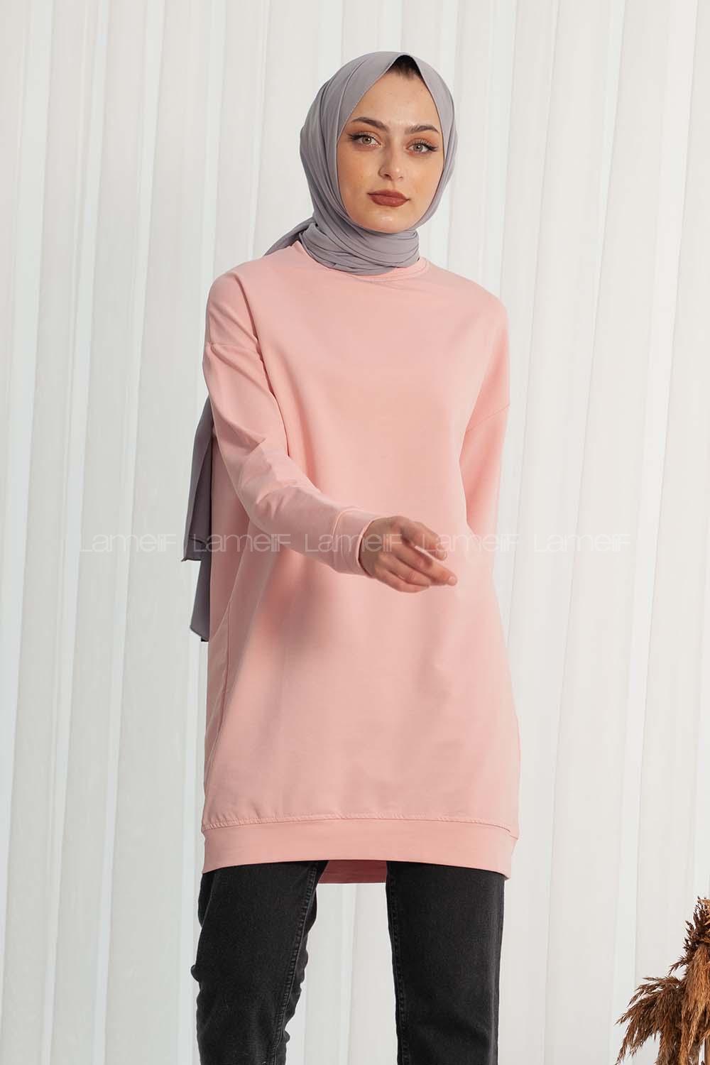 Modalamelif Bisiklet Yaka Düz Renk Sweat Pudra