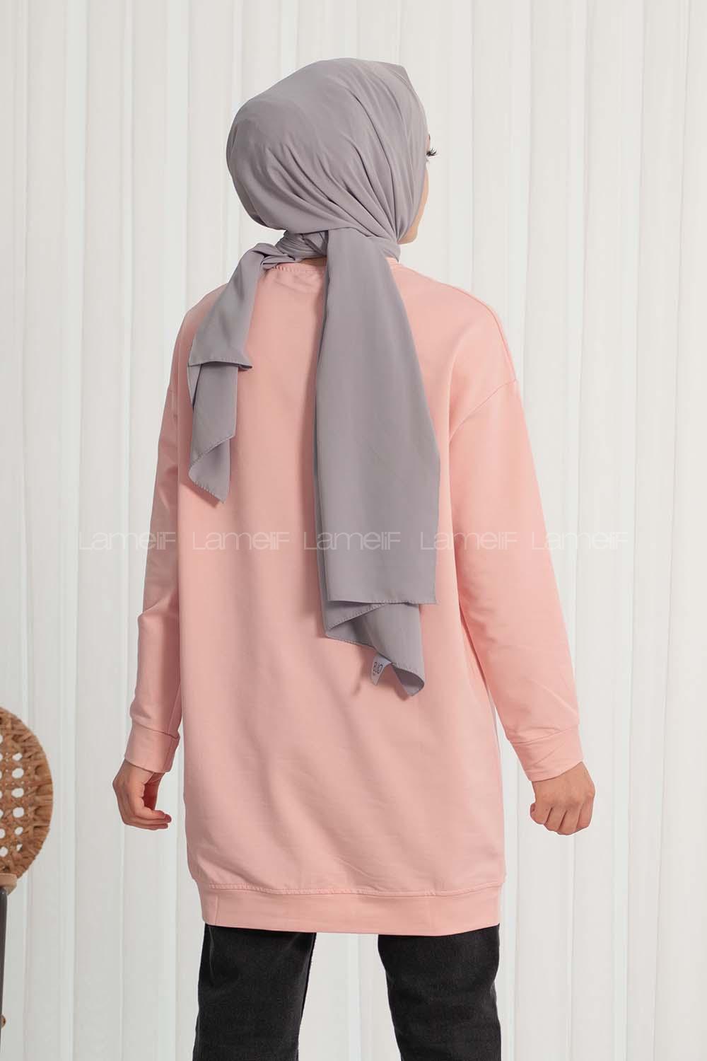 Modalamelif Bisiklet Yaka Düz Renk Sweat Pudra