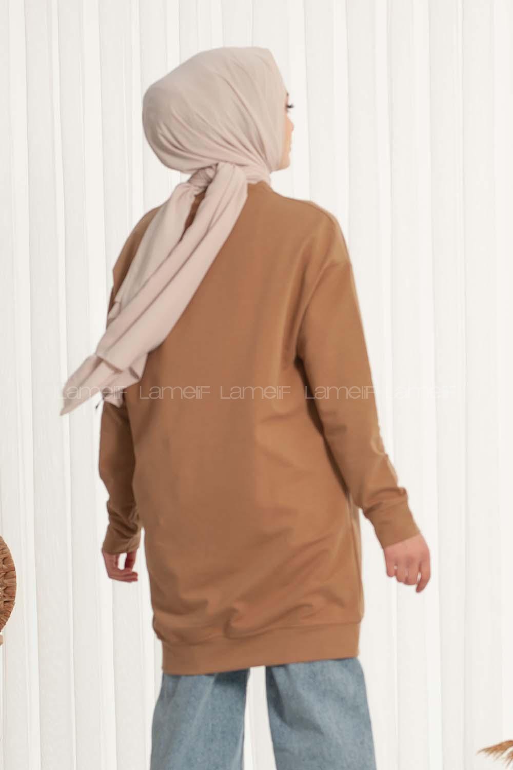 Modalamelif Bisiklet Yaka Düz Renk Sweat Sütlü Kahve