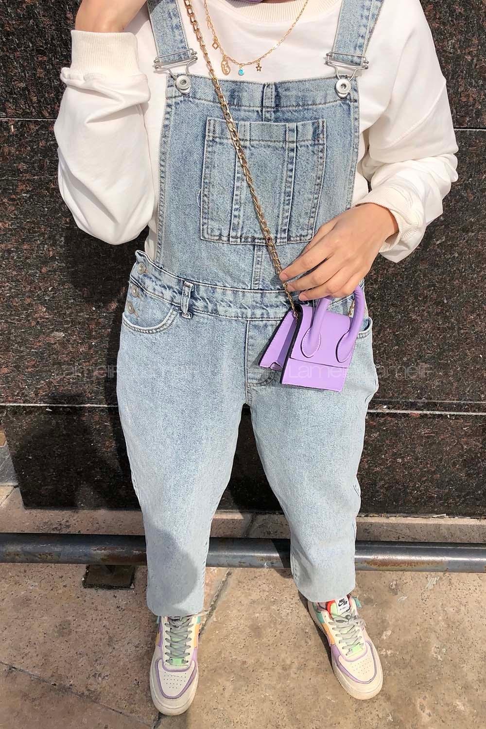 Ice Blue Pool Neck Linen Unprinted Overalls