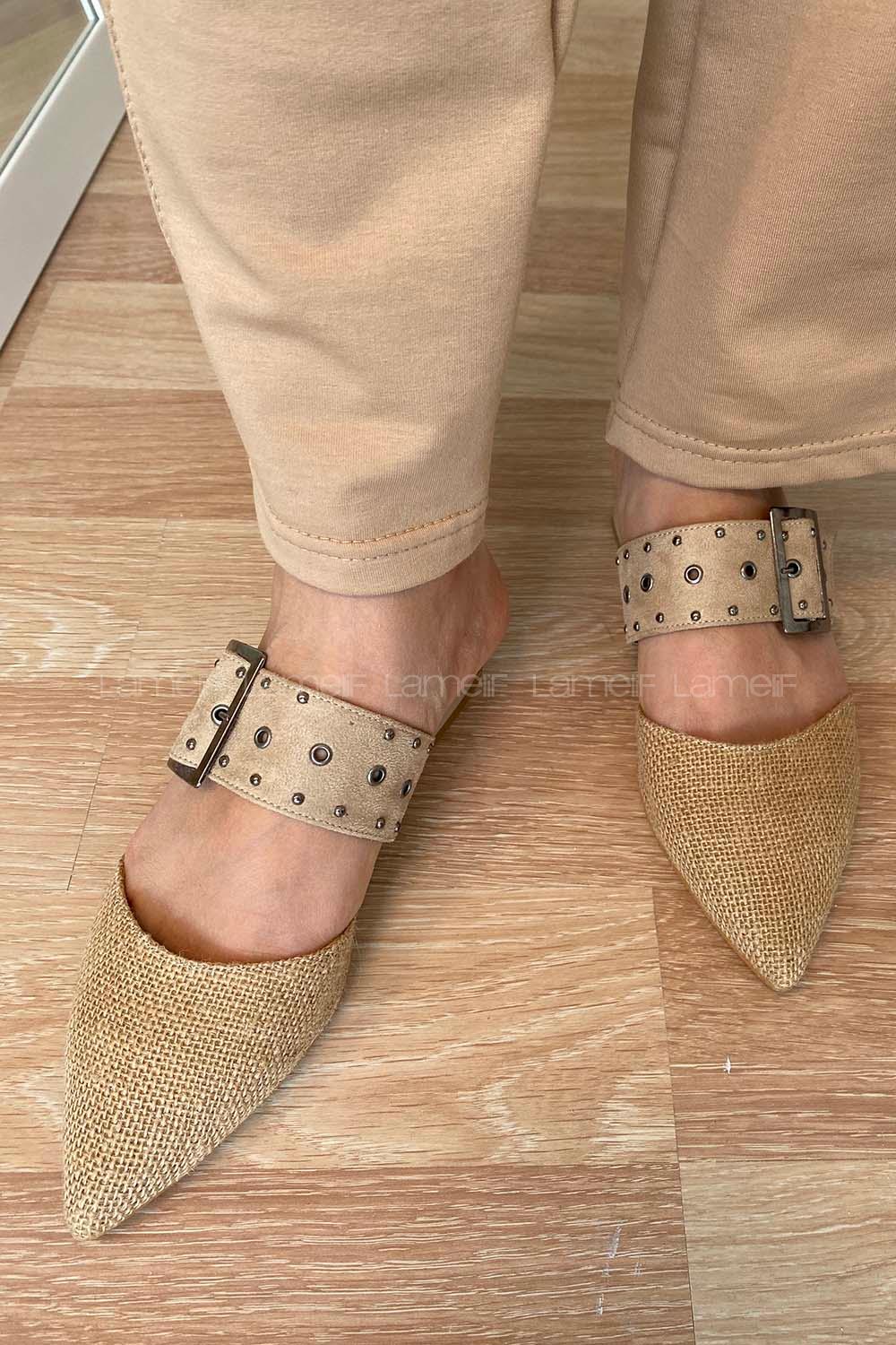 Modalamelif  Tokalı Hasır Terlik Vizonrengi