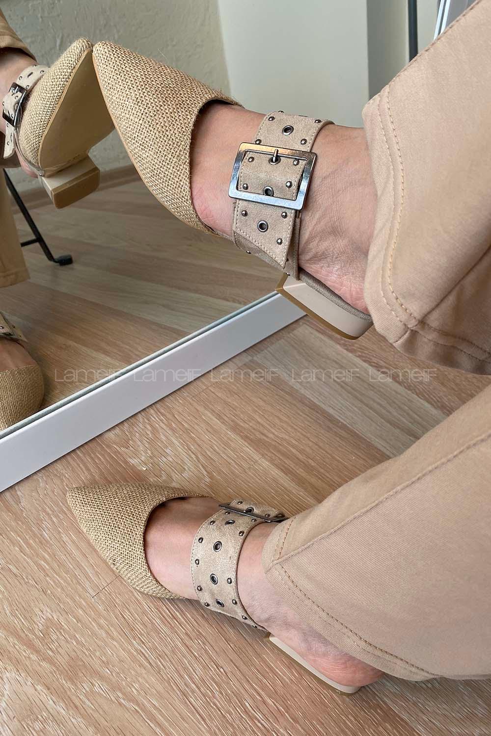 Modalamelif  Tokalı Hasır Terlik Vizonrengi