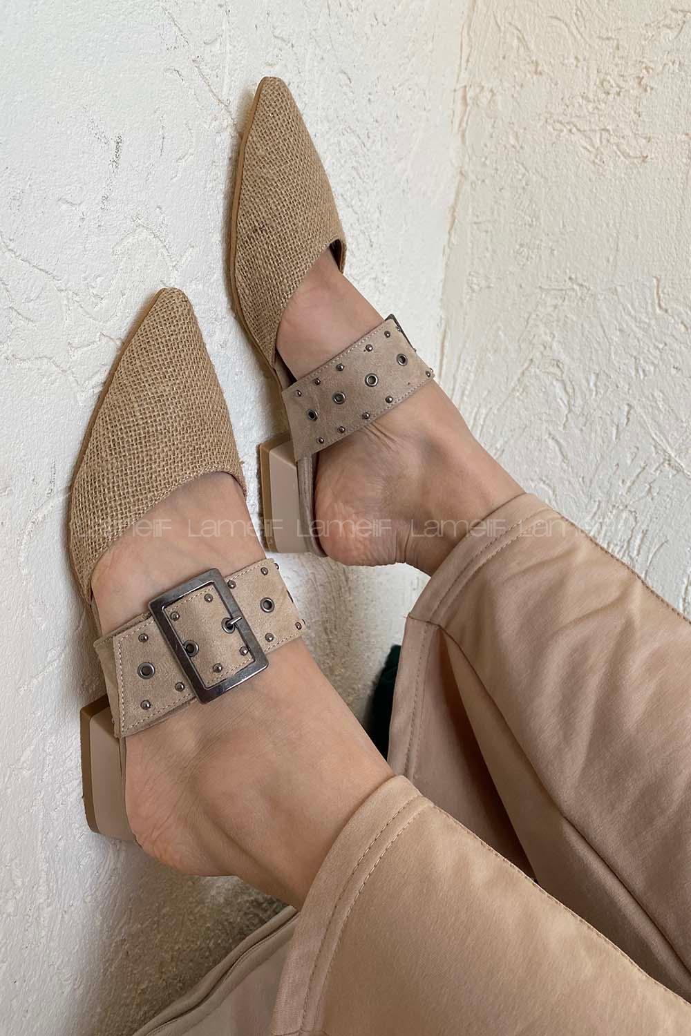 Modalamelif  Tokalı Hasır Terlik Vizonrengi