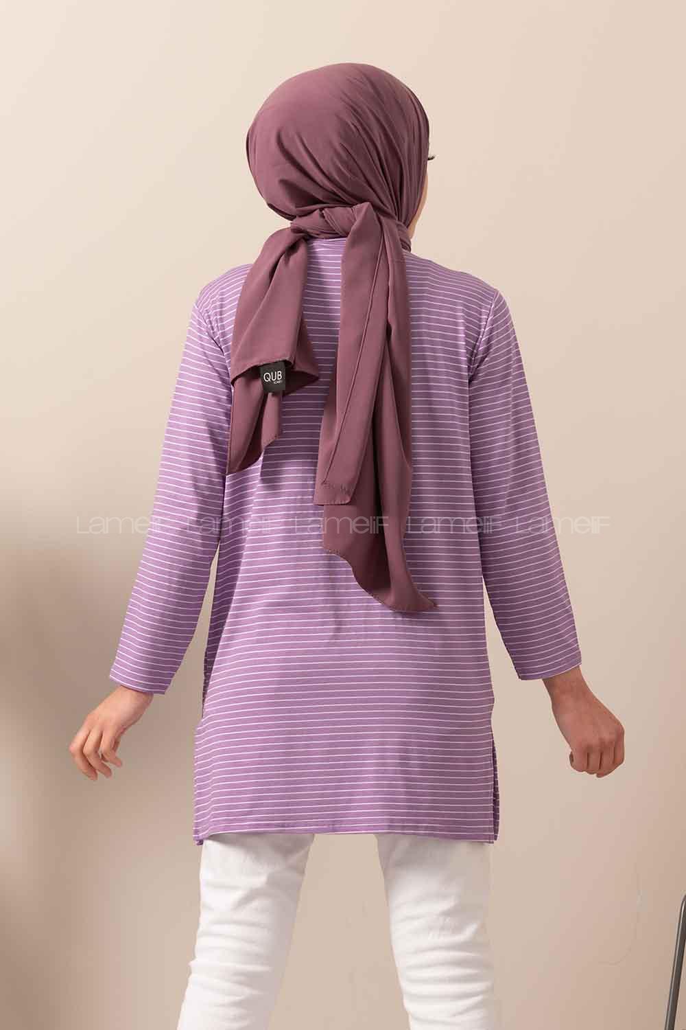 Modalamelif Çizgili Yırtmaçlı Tunik Lila