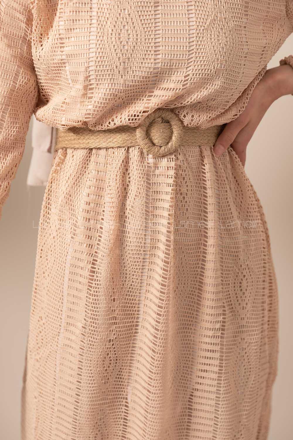 Modalamelif Hasır Kemerli Raşel Elbise Sütlü Kahve