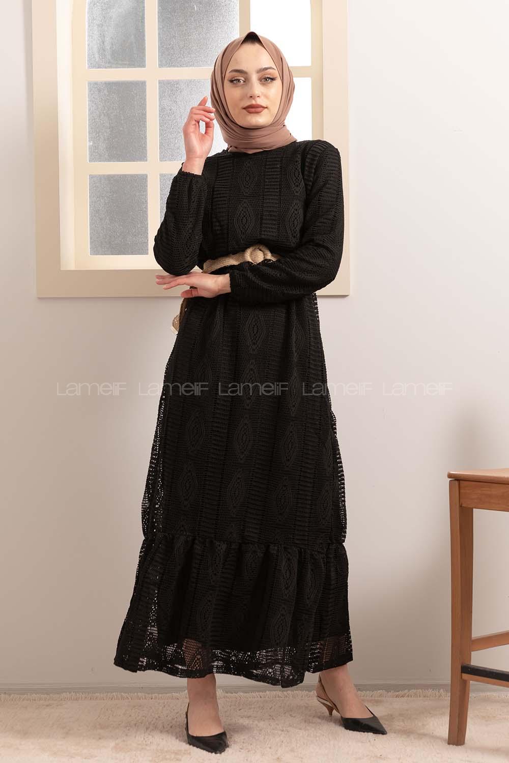 Modalamelif Hasır Kemerli Raşel Elbise Siyah