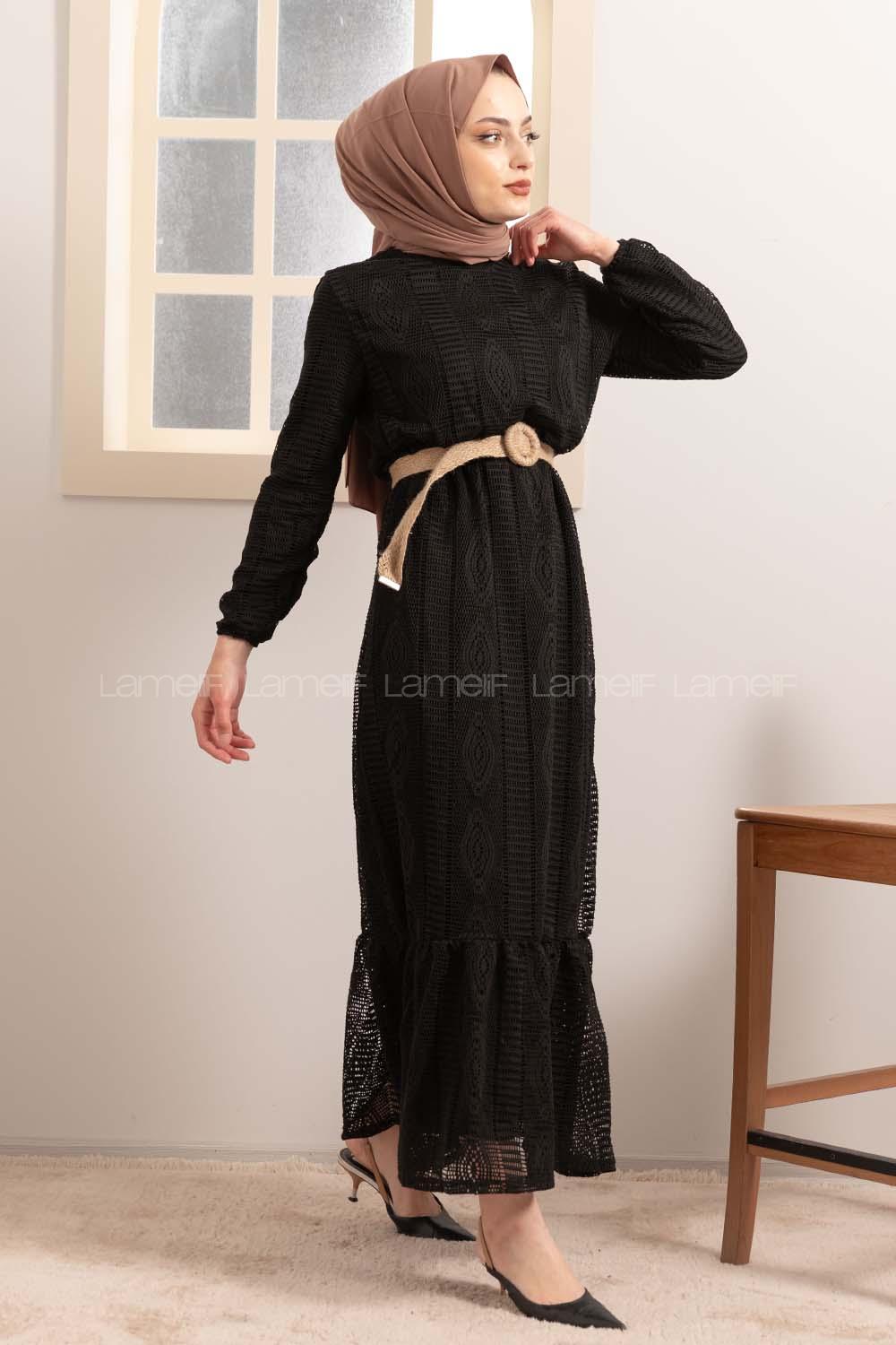 Modalamelif Hasır Kemerli Raşel Elbise Siyah