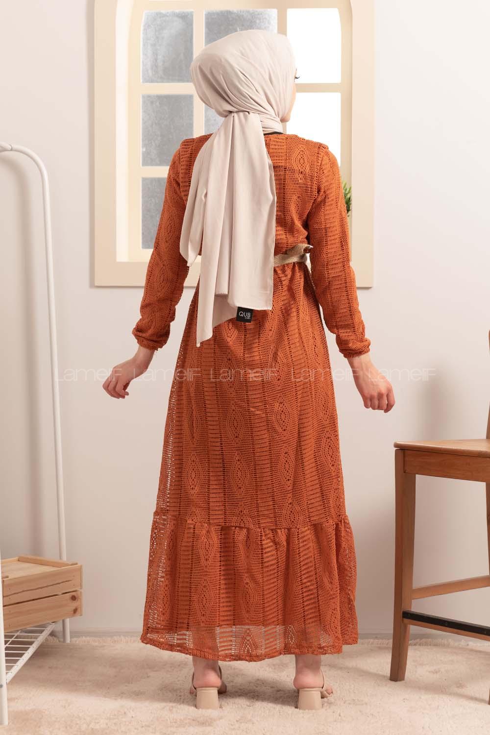 Modalamelif Kemerli Raşel Elbise Taba