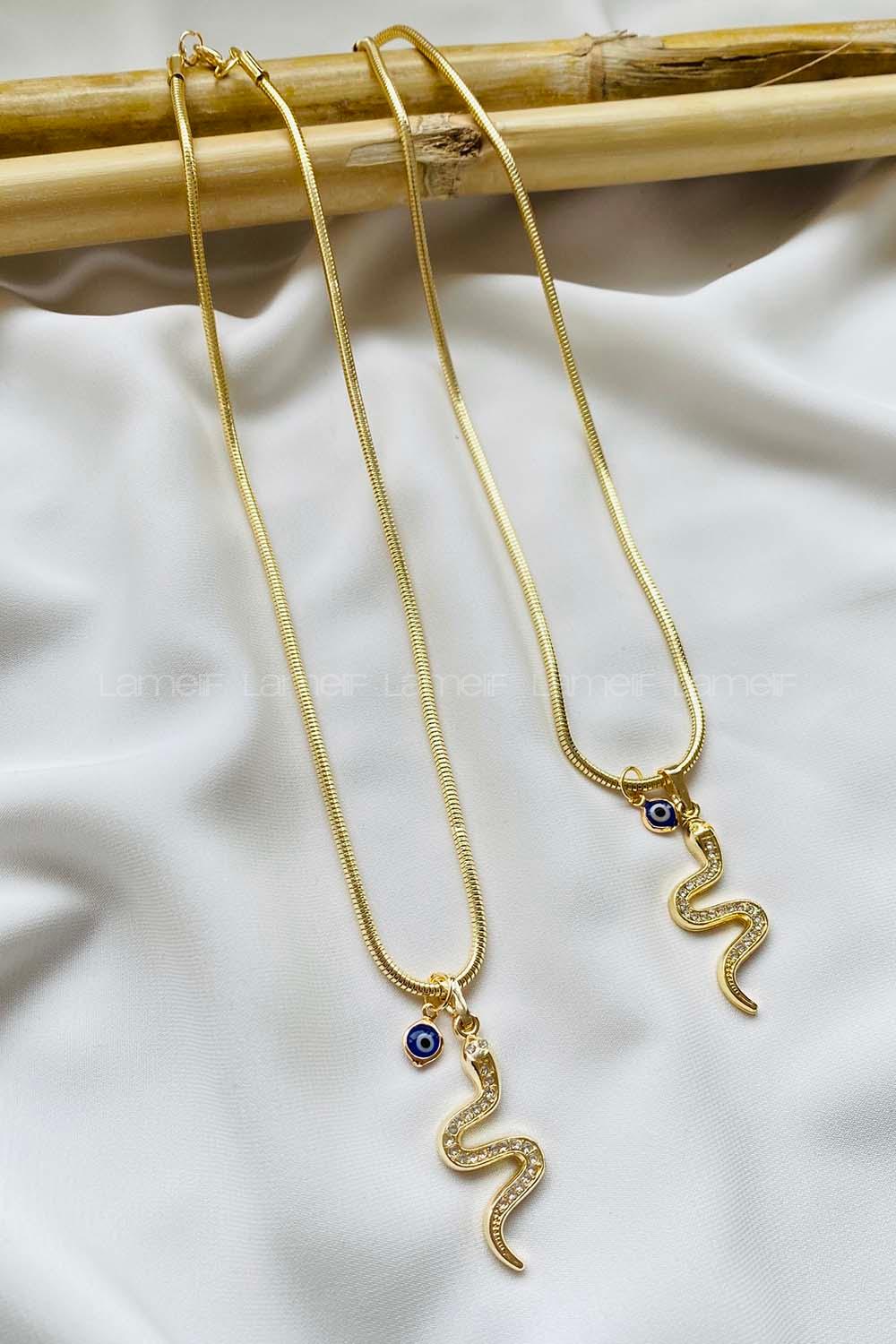 Modalamelif Hasır Zincir Gold Yılan Kolye