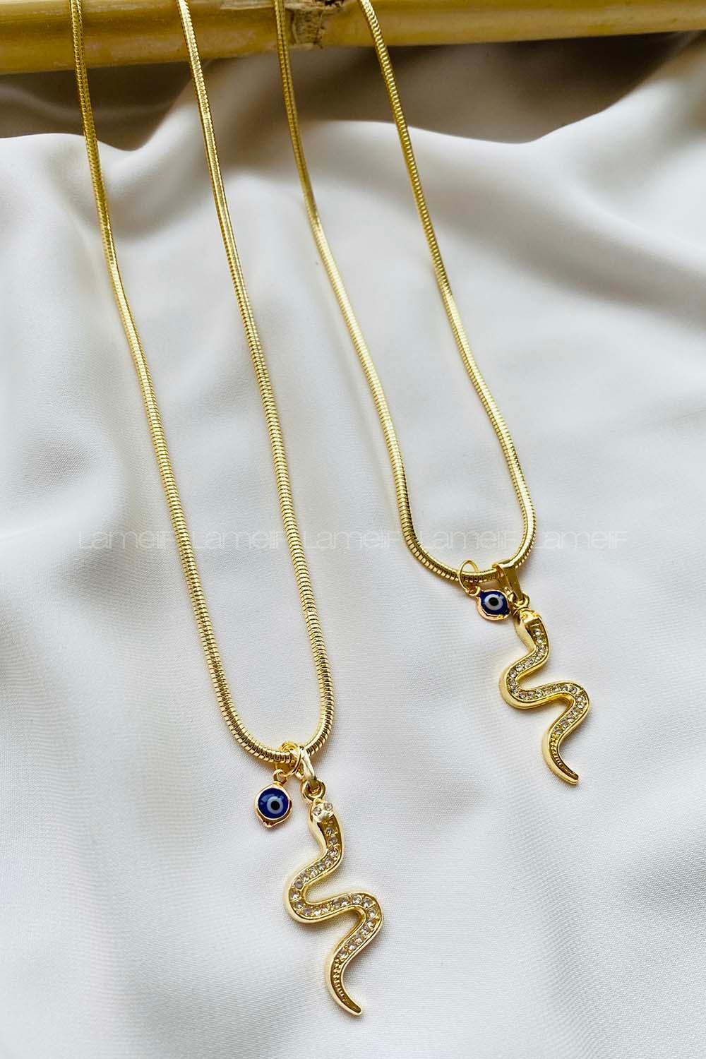 Modalamelif Hasır Zincir Gold Yılan Kolye