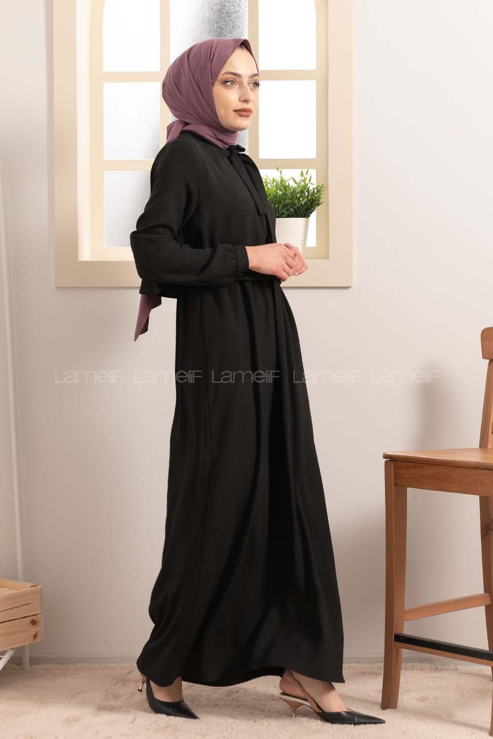 Modalamelif Yaka Bağlama Bolerolu Elbise  Siyah