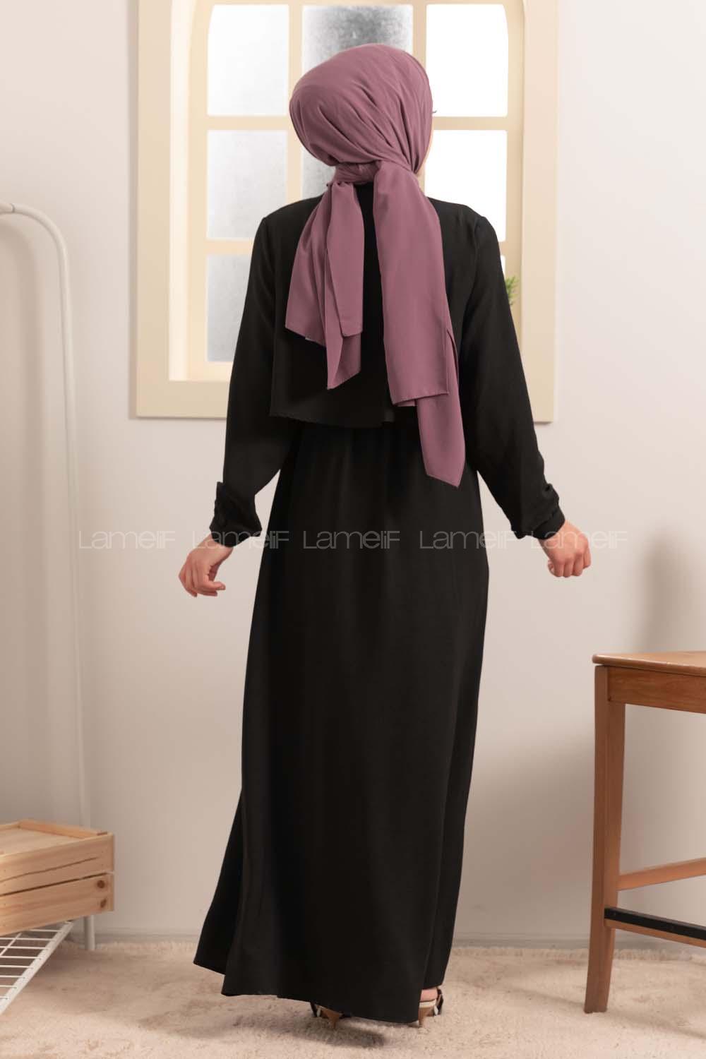 Modalamelif Yaka Bağlama Bolerolu Elbise  Siyah