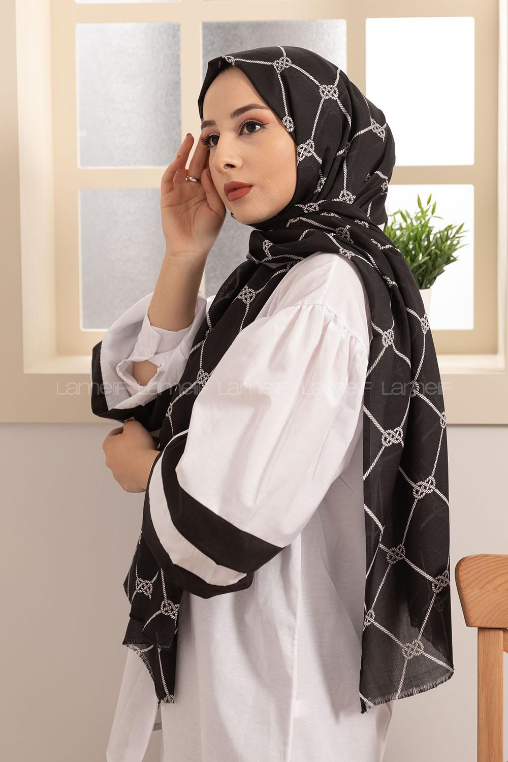 Modalamelif Siyah Beyaz Halat Desenli Şal