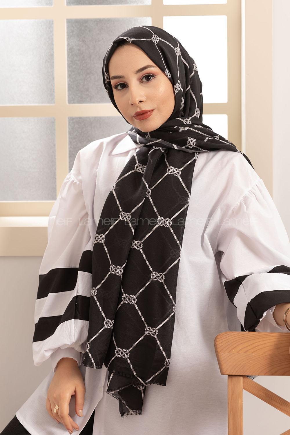 Modalamelif Siyah Beyaz Halat Desenli Şal