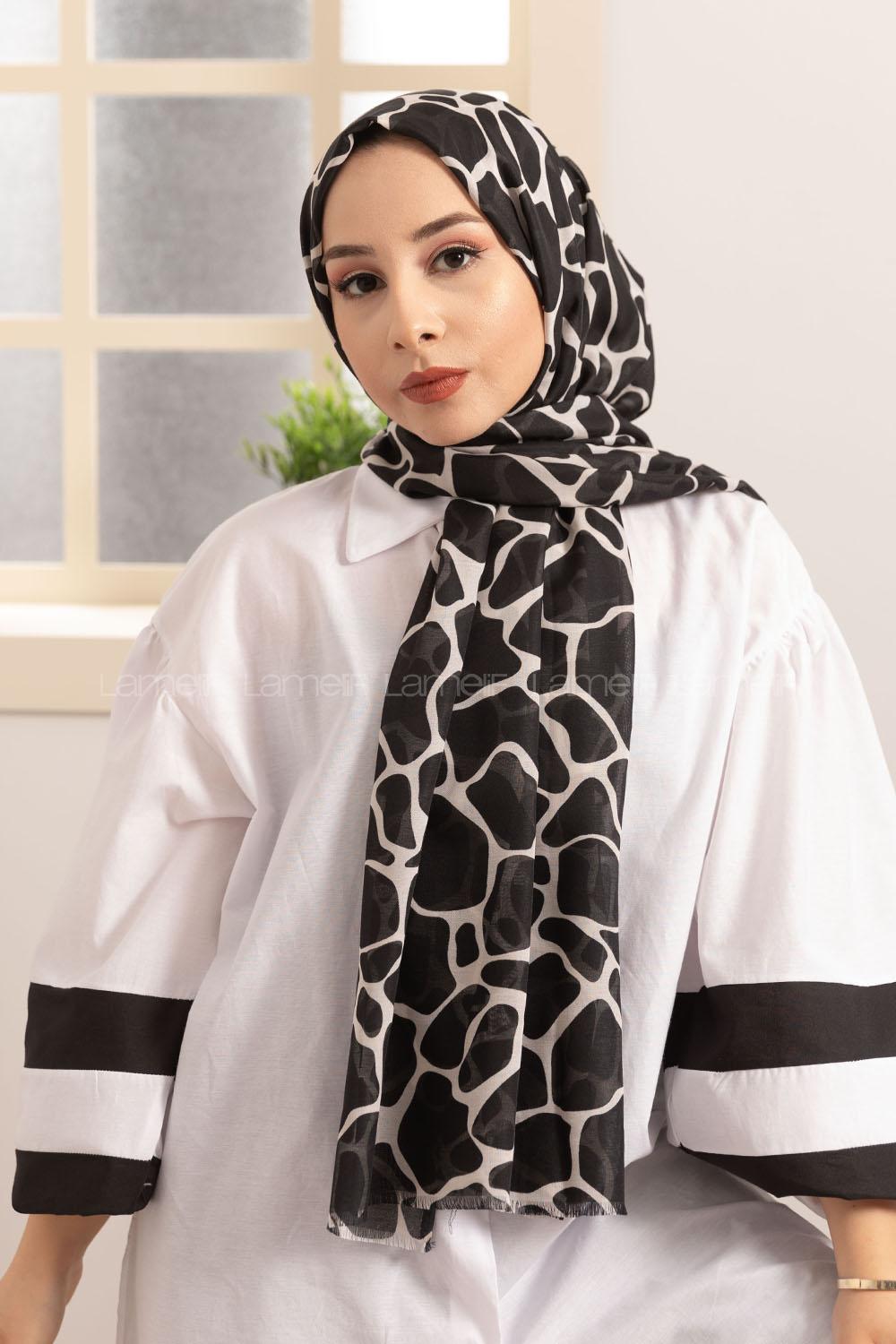 Modalamelif Siyah Beyaz Taş Desenli Şal