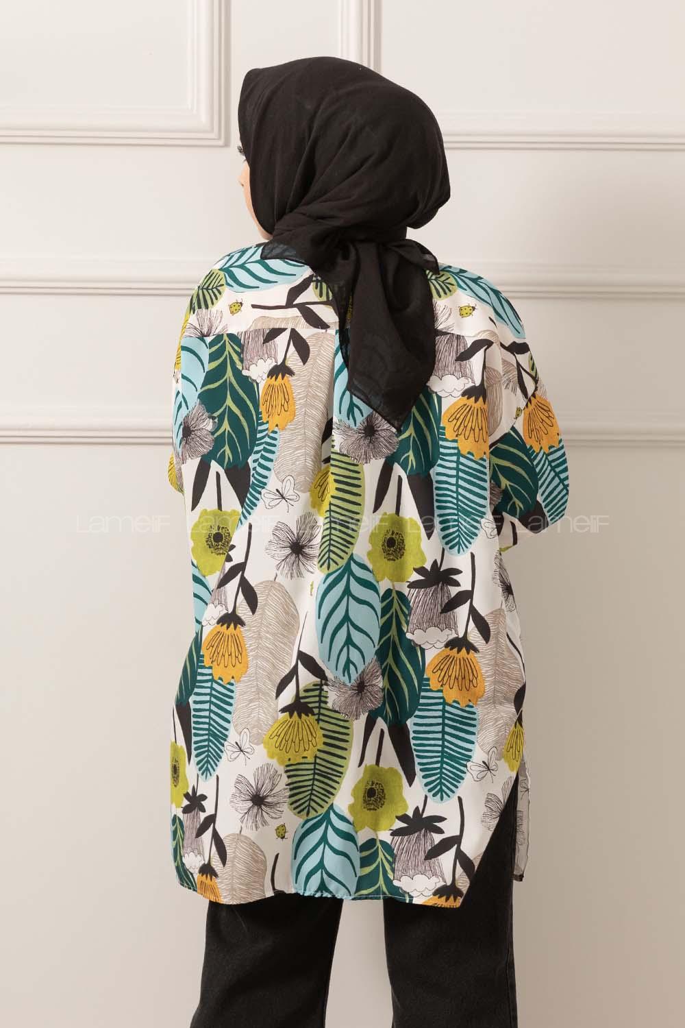 Modalamelif Çiçek Desen Dijital Baskı Gömlek Siyah