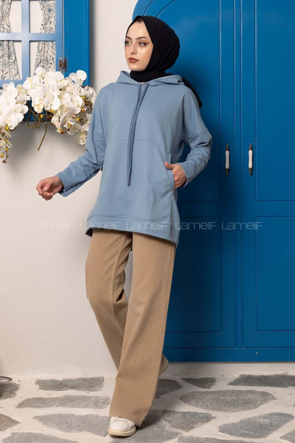 Modalamelif  Kanguru Cepli  Sweatshirt Açık Mavi