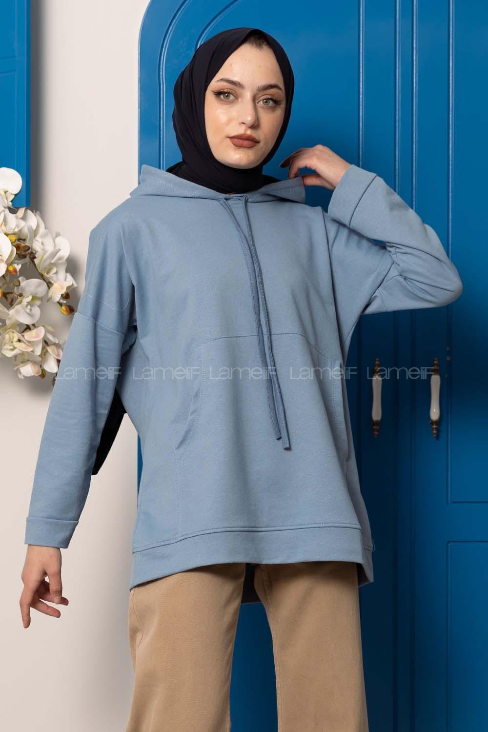 Modalamelif  Kanguru Cepli  Sweatshirt Açık Mavi