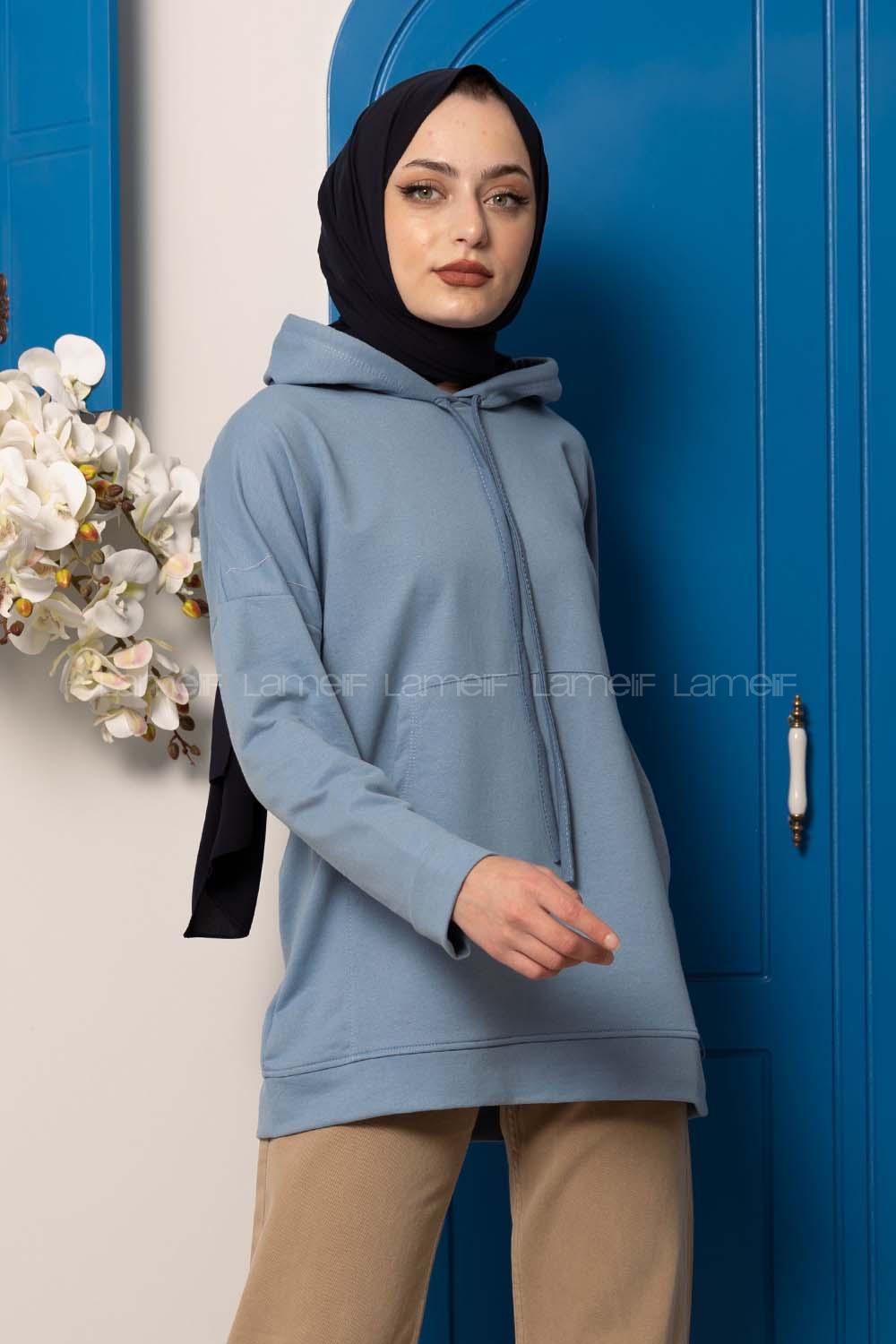 Modalamelif  Kanguru Cepli  Sweatshirt Açık Mavi