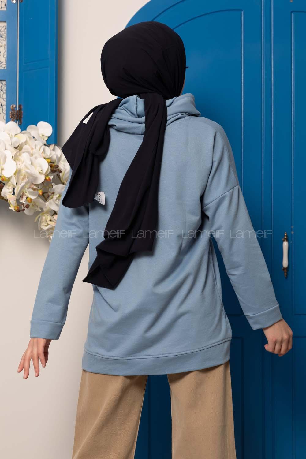 Modalamelif  Kanguru Cepli  Sweatshirt Açık Mavi