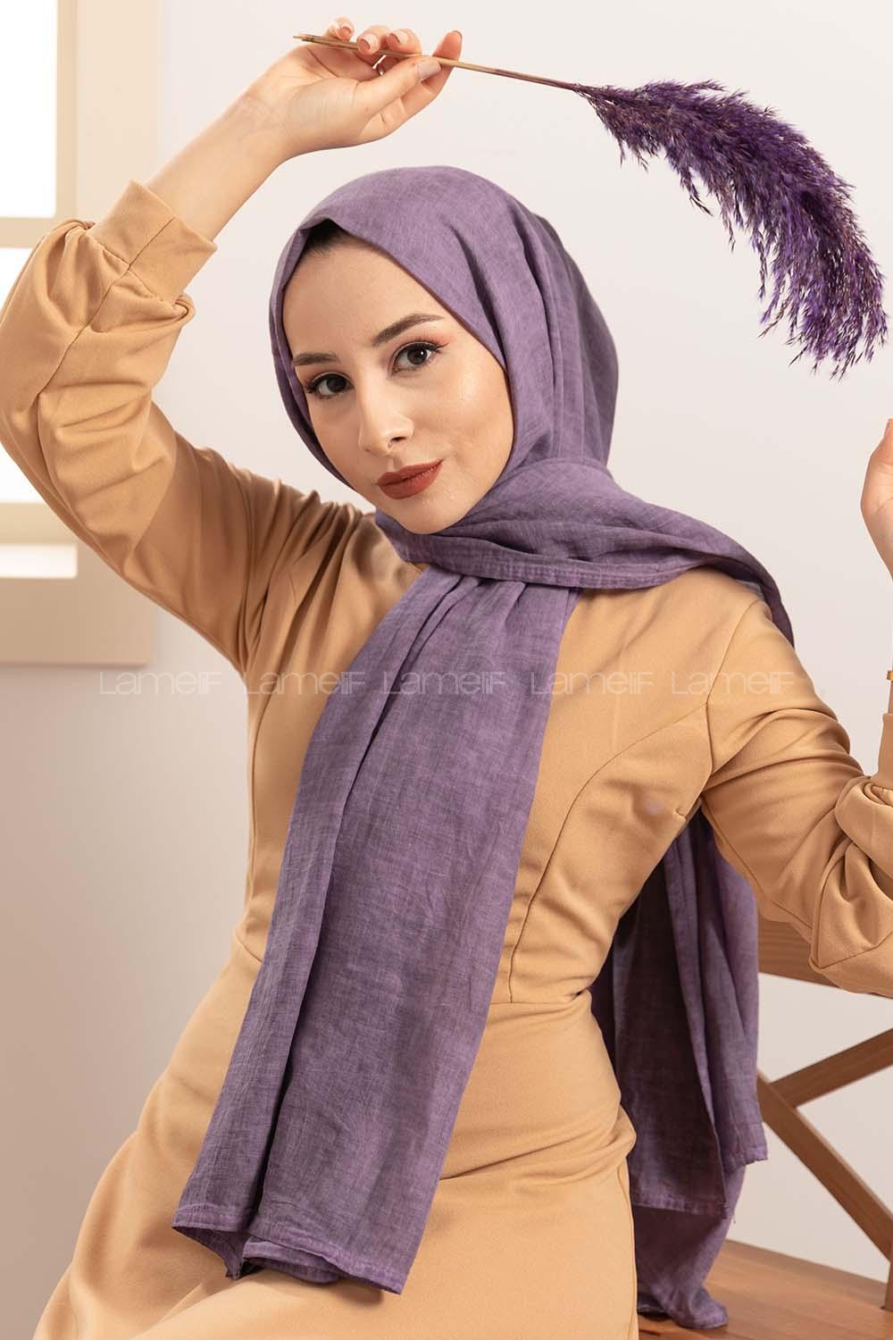 Modalamelif  Lila Taşlanmış Pamuk Vual Şal