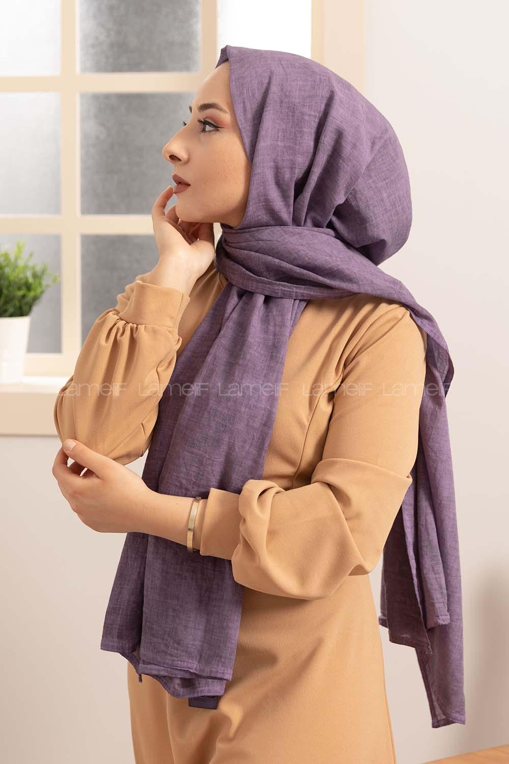 Modalamelif  Lila Taşlanmış Pamuk Vual Şal