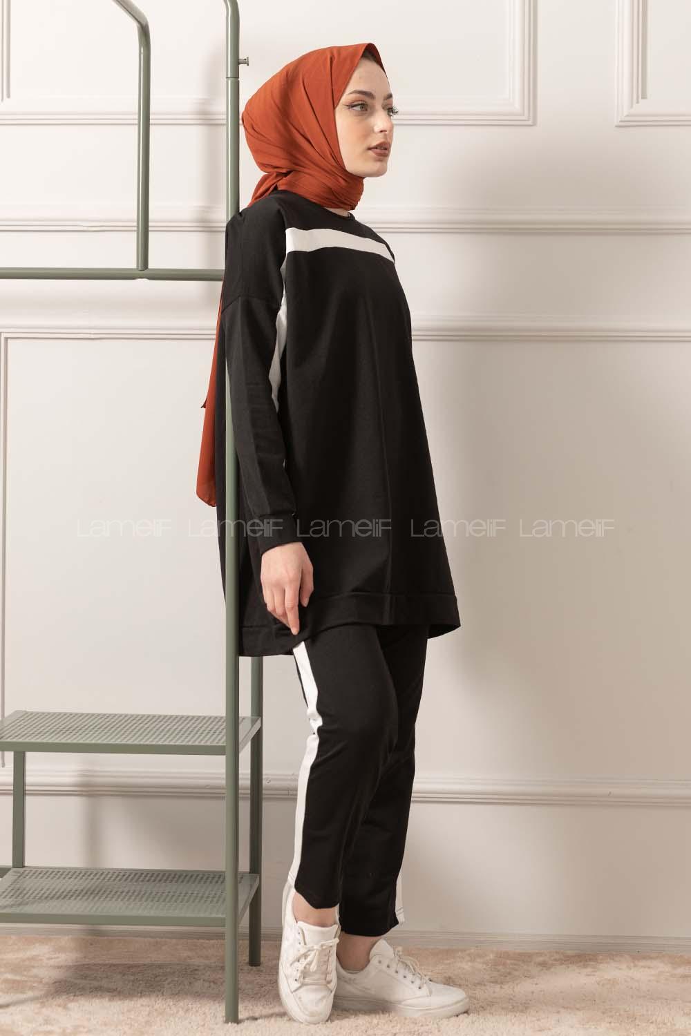 Modalamelif Şerit Detaylı İkili Takım Siyah
