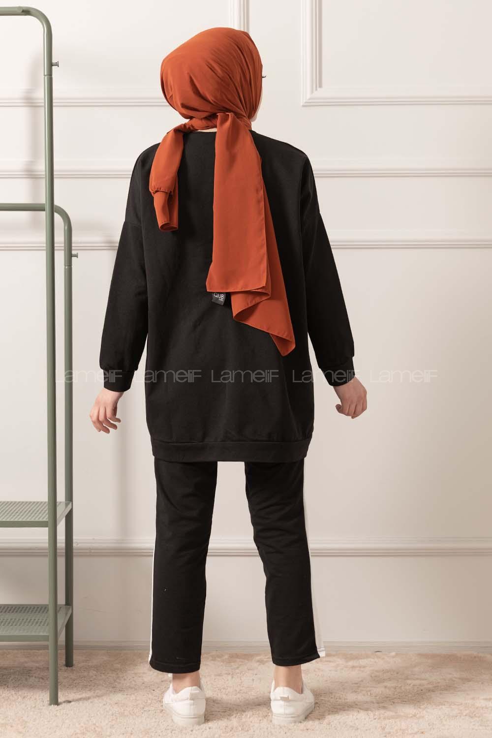 Modalamelif Şerit Detaylı İkili Takım Siyah