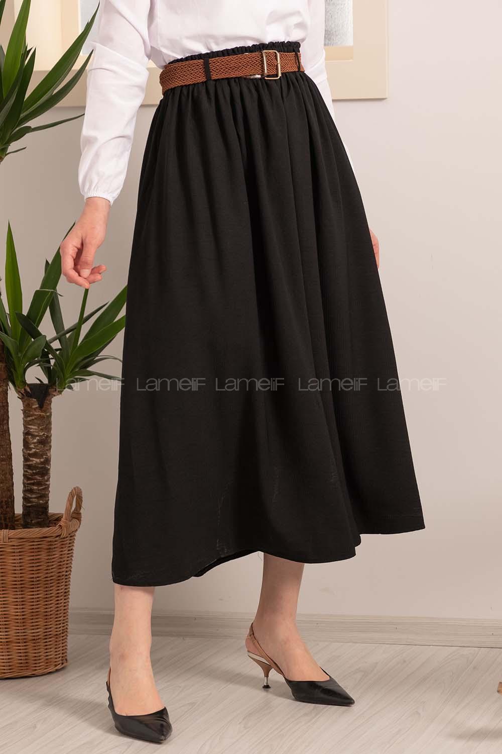 Modalamelif Beli Lastikli Etek Siyah