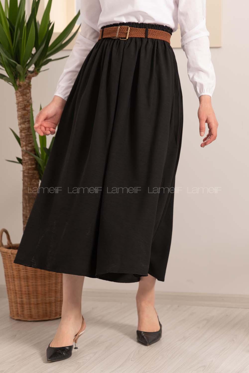 Modalamelif Beli Lastikli Etek Siyah