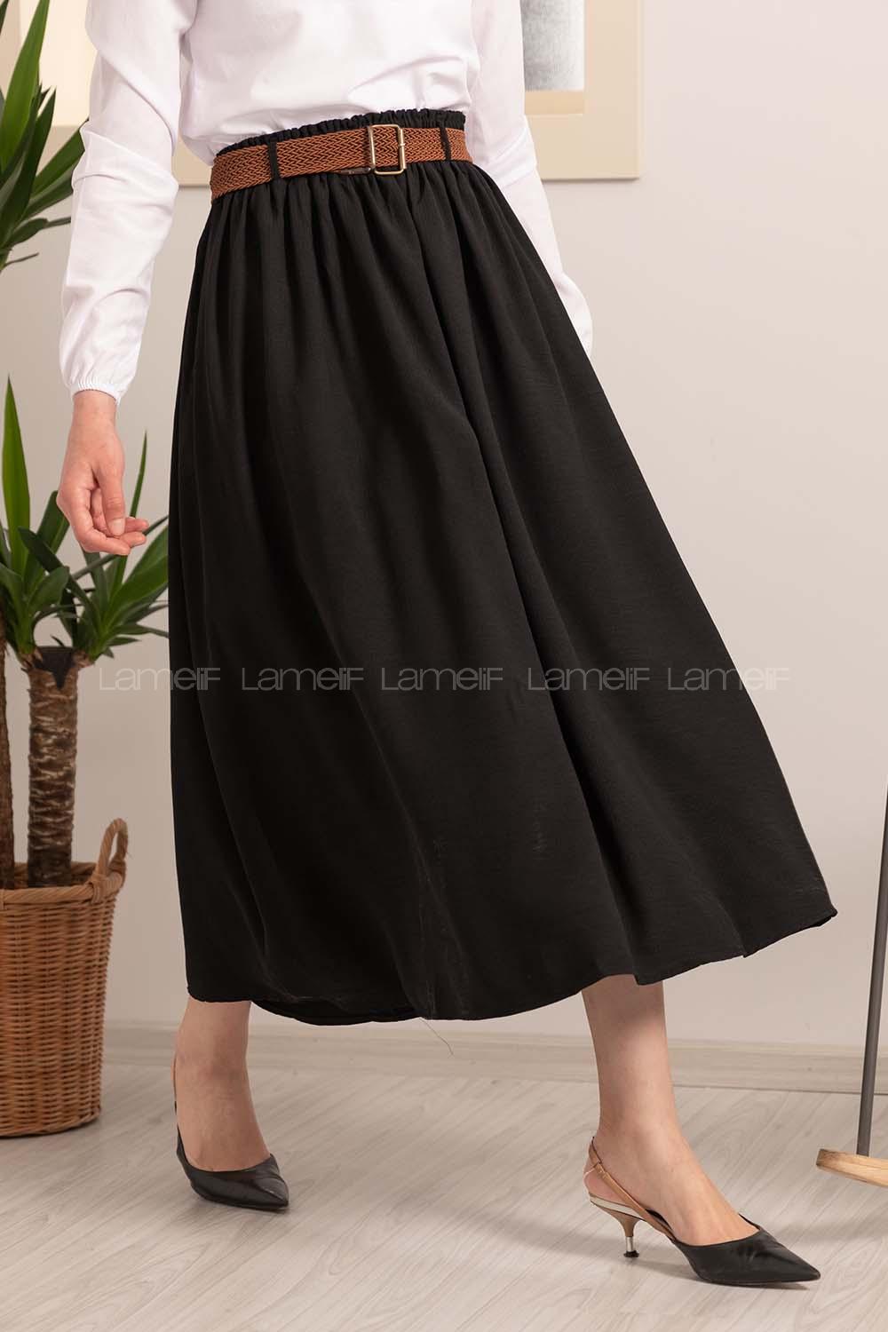 Modalamelif Beli Lastikli Etek Siyah