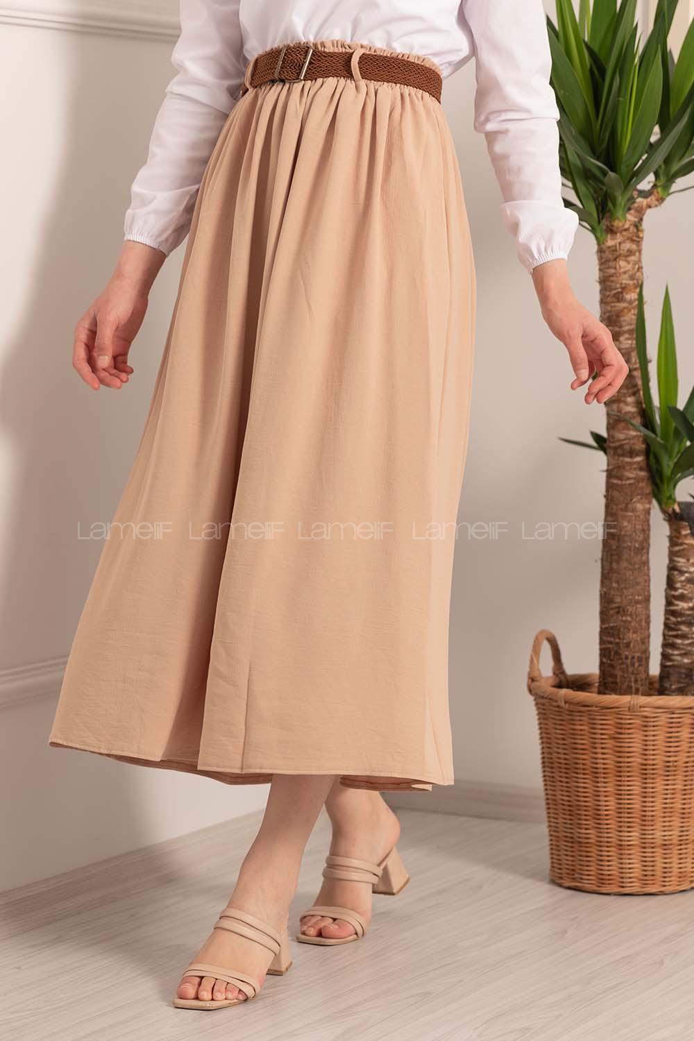 Modalamelif Beli Lastikli Etek Taş Rengi