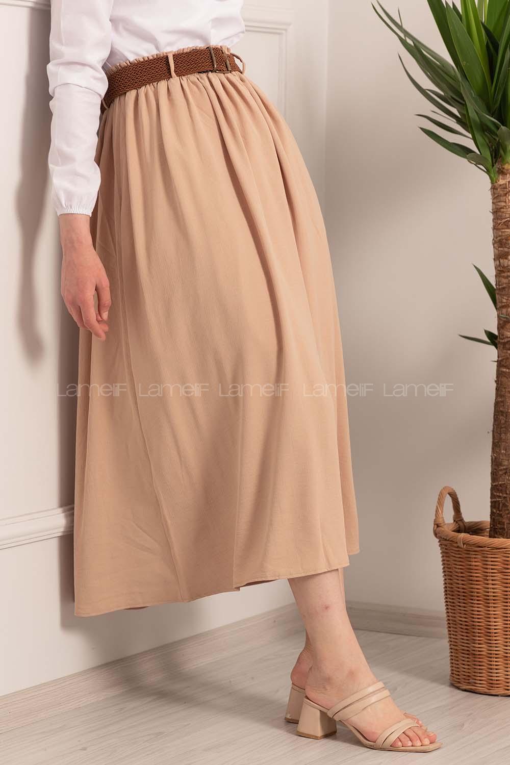 Modalamelif Beli Lastikli Etek Taş Rengi