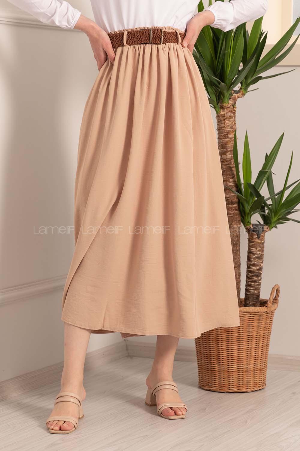 Modalamelif Beli Lastikli Etek Taş Rengi